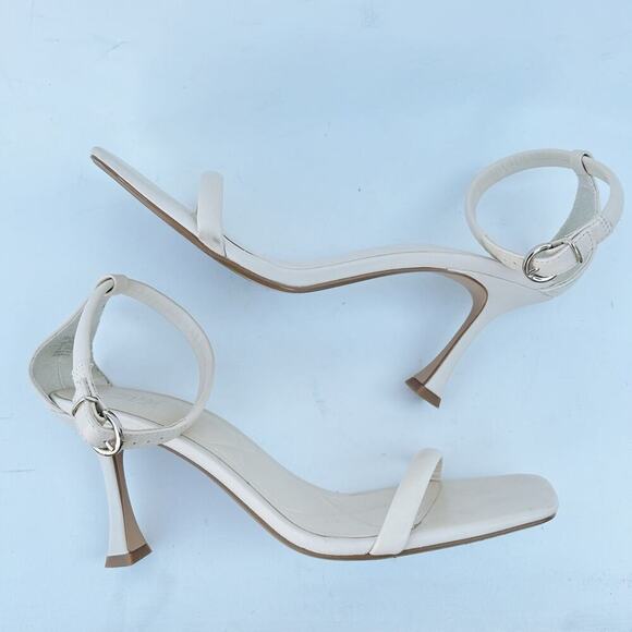 Zara White Cream Leather Ankle Heel Buckle Square Toe Heels Sandals 42 Straps 11 - Picture 8 of 14